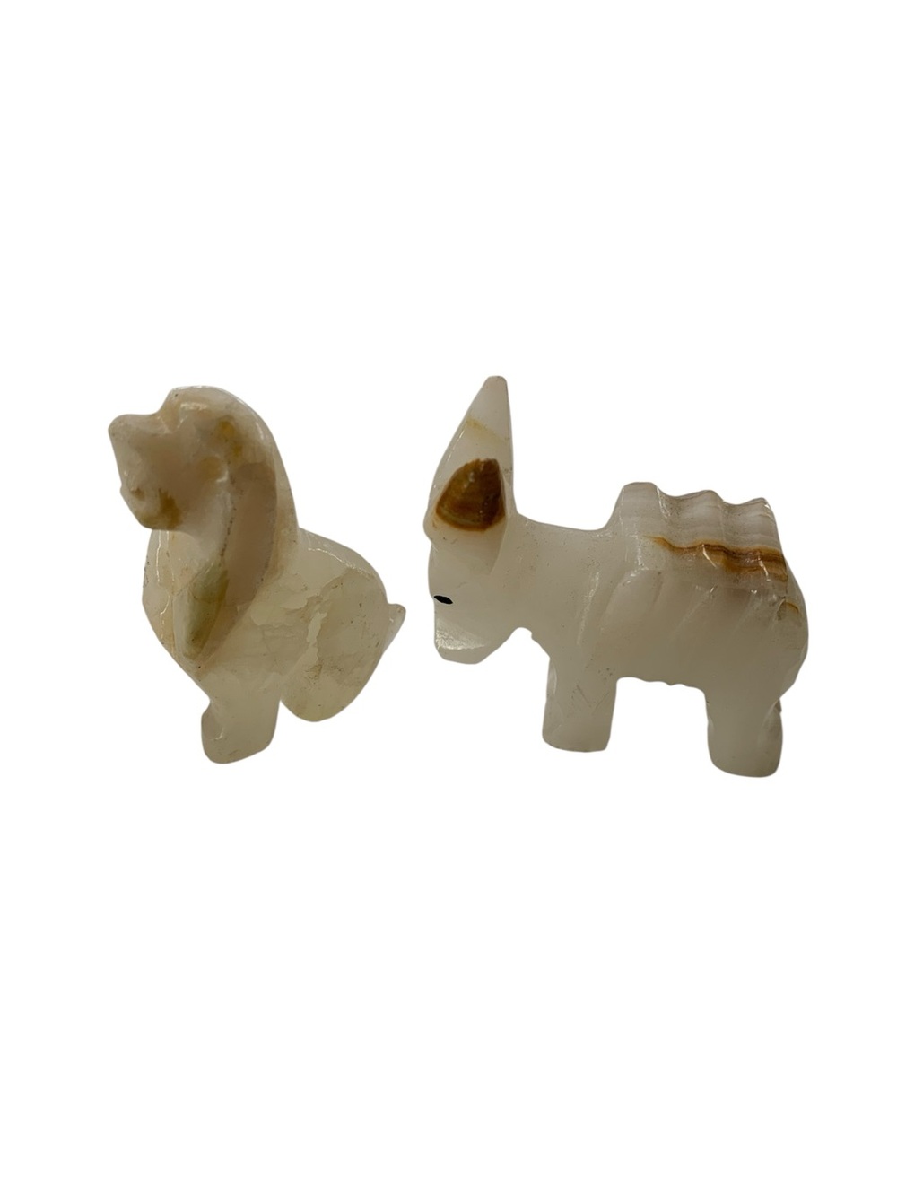 Vintage Hand-Carved Cream Onyx Miniature Animal Figurines - Dog  & Donkey